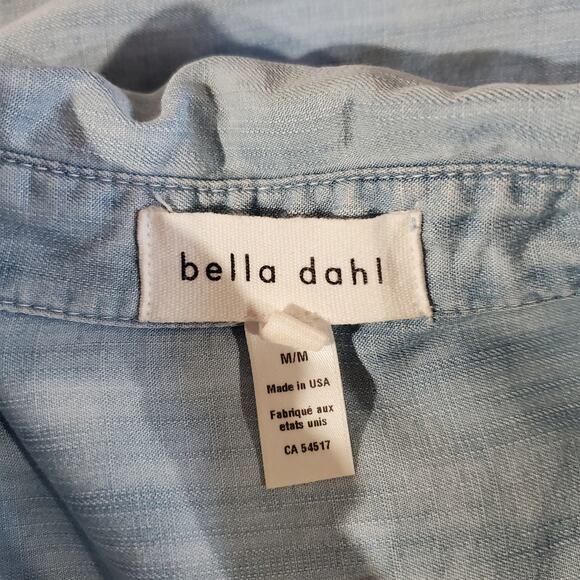 Bella Dahl Fray Hem Button Tencel Light Wash Denim Shirt Size M Roll Tab Sleeve - Picture 9 of 13